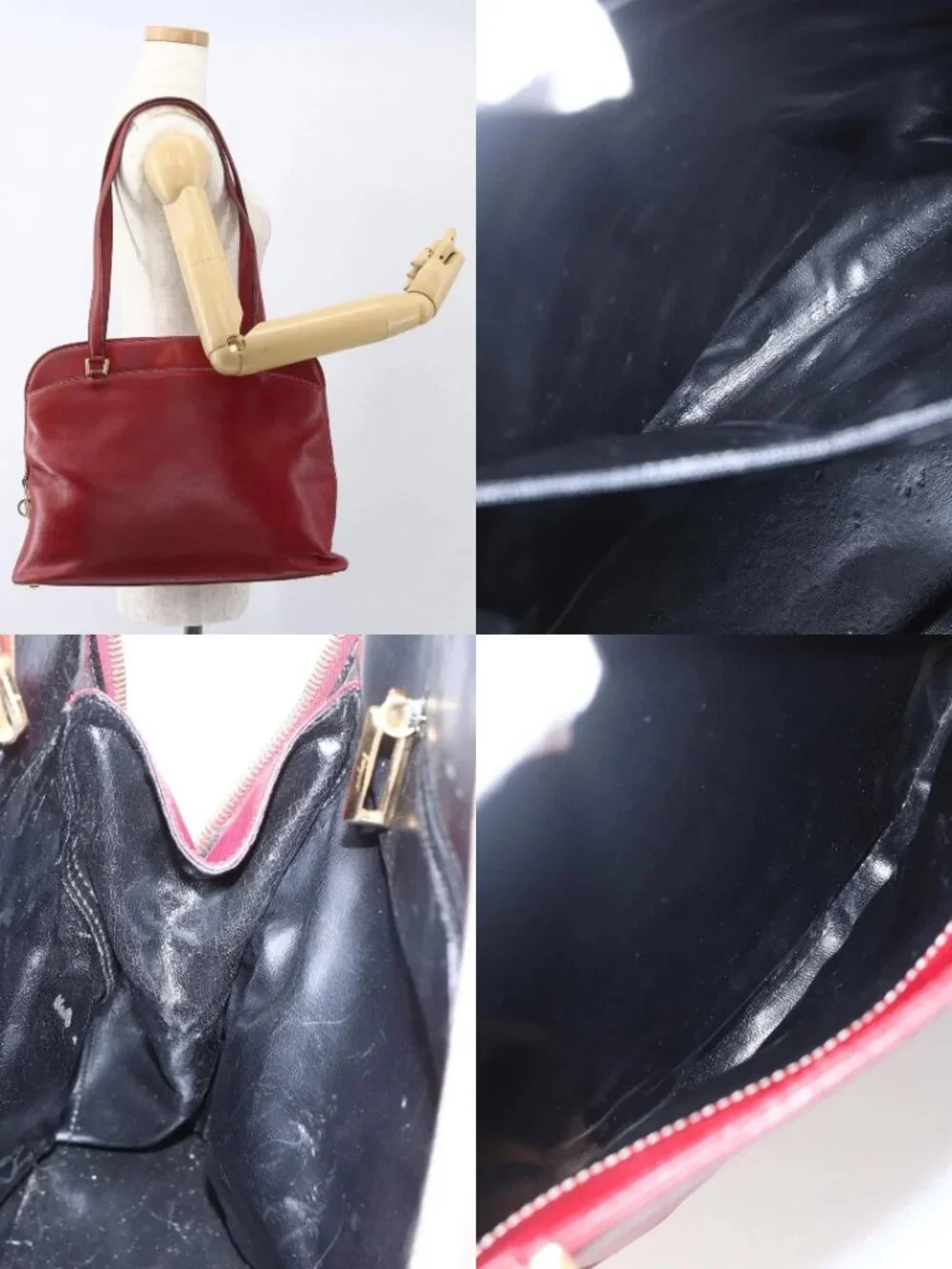 Salvatore Ferragamo Shoulder Bag Leather Red Gold Auth 162152